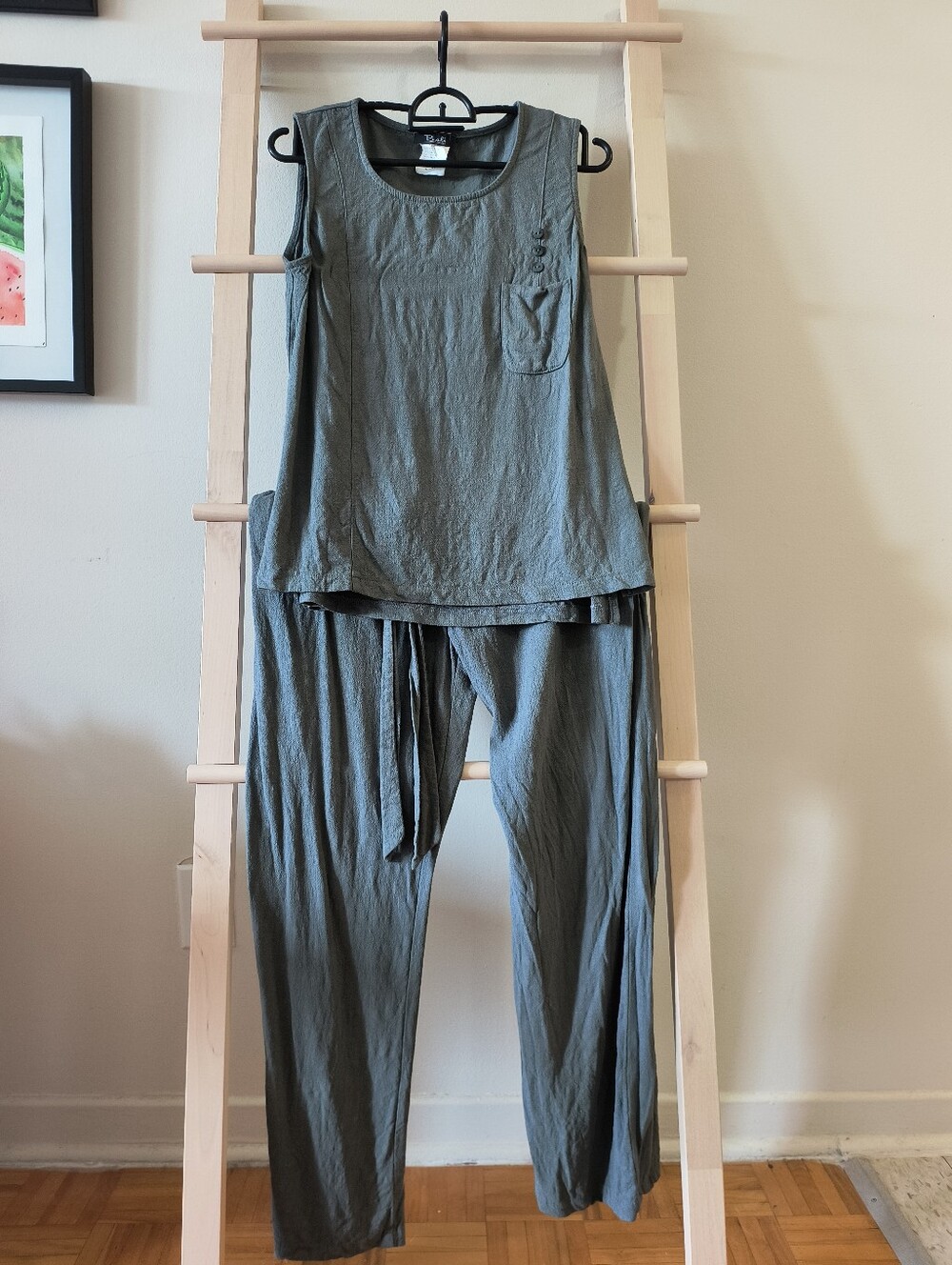 Bali Two-Piece Olive Green Sleeveless Jumpsuit with Drawstring Waist